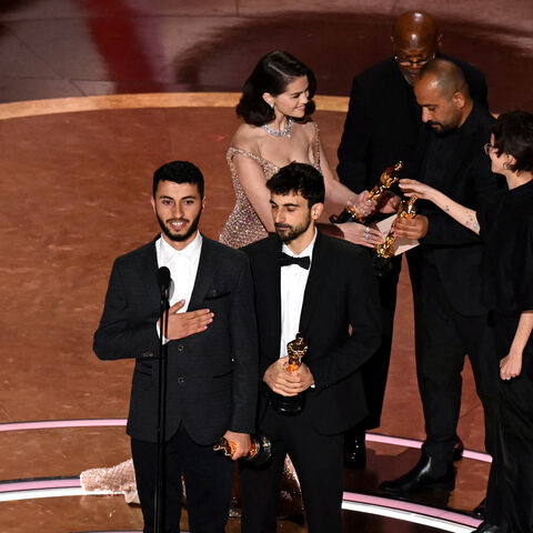 HOLLYWOOD, CALIFORNIA - MARCH 02: (L-R) Rachel Szor, Hamdan Ballal, Basel Adra and Yuval Abraham accept the Documentary Feature Film award "No Other Land" onstage during the 97th Annual Oscars at Dolby Theatre on March 02, 2025 in Hollywood, California. (Photo by Kevin Winter/Getty Images)